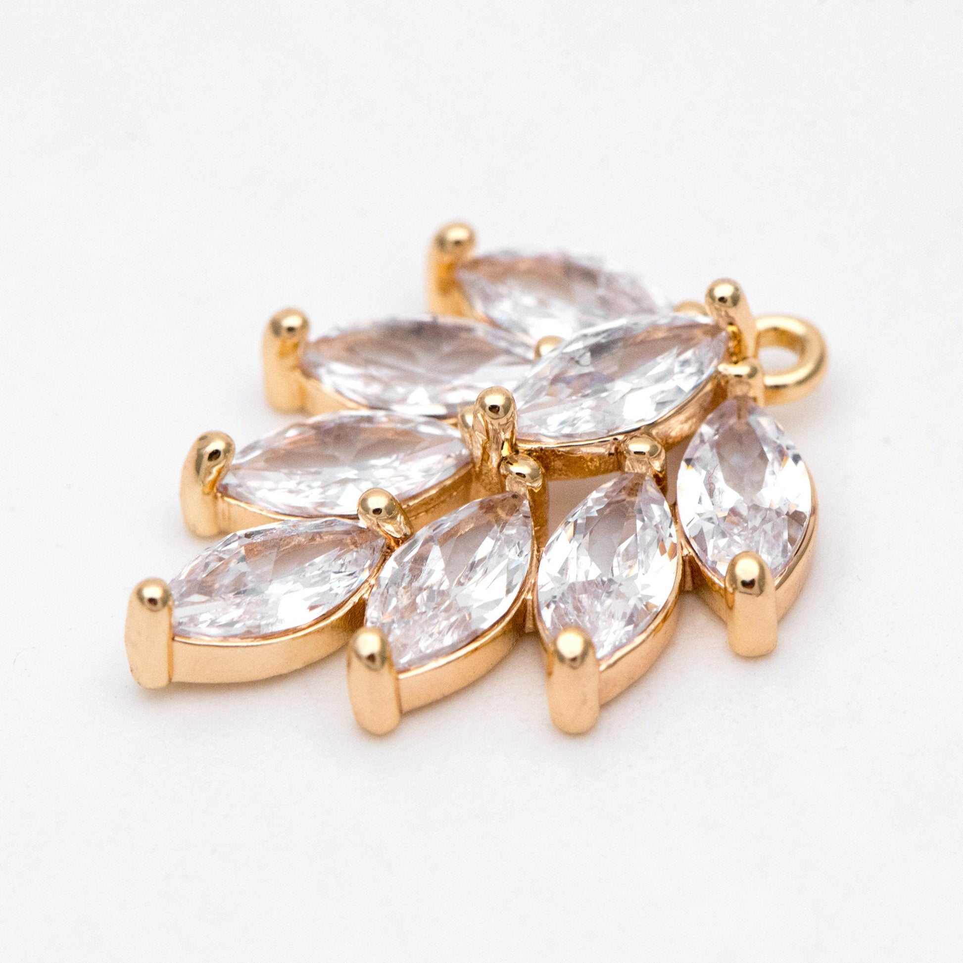 4pcs CZ pave Gold/ Silver Tone Leaf Charms, 18K Gold/ Rhodium plated Brass, 21/ 25mm, Cubic Zirconia Leaf Pendants (GB-3037)