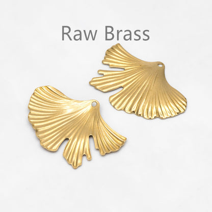 10pcs Raw Brass Ginkgo Leaf Charm Pendants 30x46mm, Brass Findings Wholesale (RB-298)