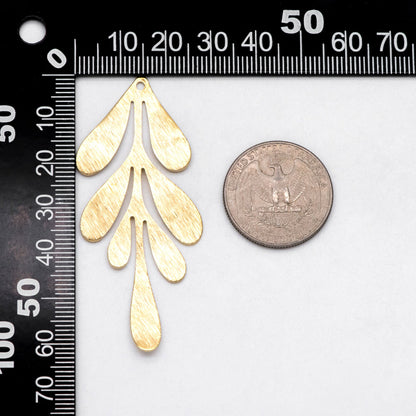 10pcs Raw Brass Brushed Leaf Charm Pendants 62x28mm, Brass Findings Wholesale (RB-299)