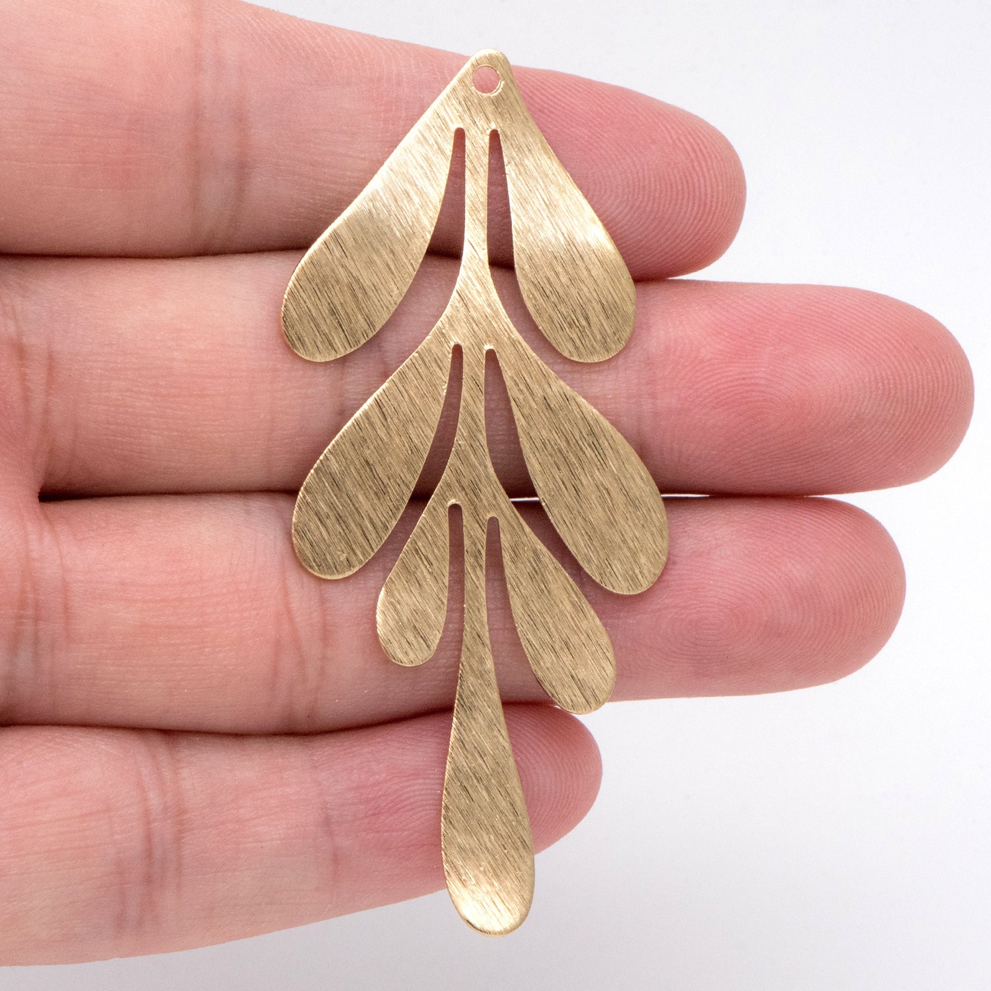 10pcs Raw Brass Brushed Leaf Charm Pendants 62x28mm, Brass Findings Wholesale (RB-299)