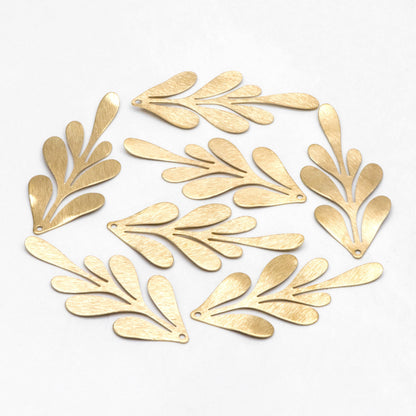 10pcs Raw Brass Brushed Leaf Charm Pendants 62x28mm, Brass Findings Wholesale (RB-299)
