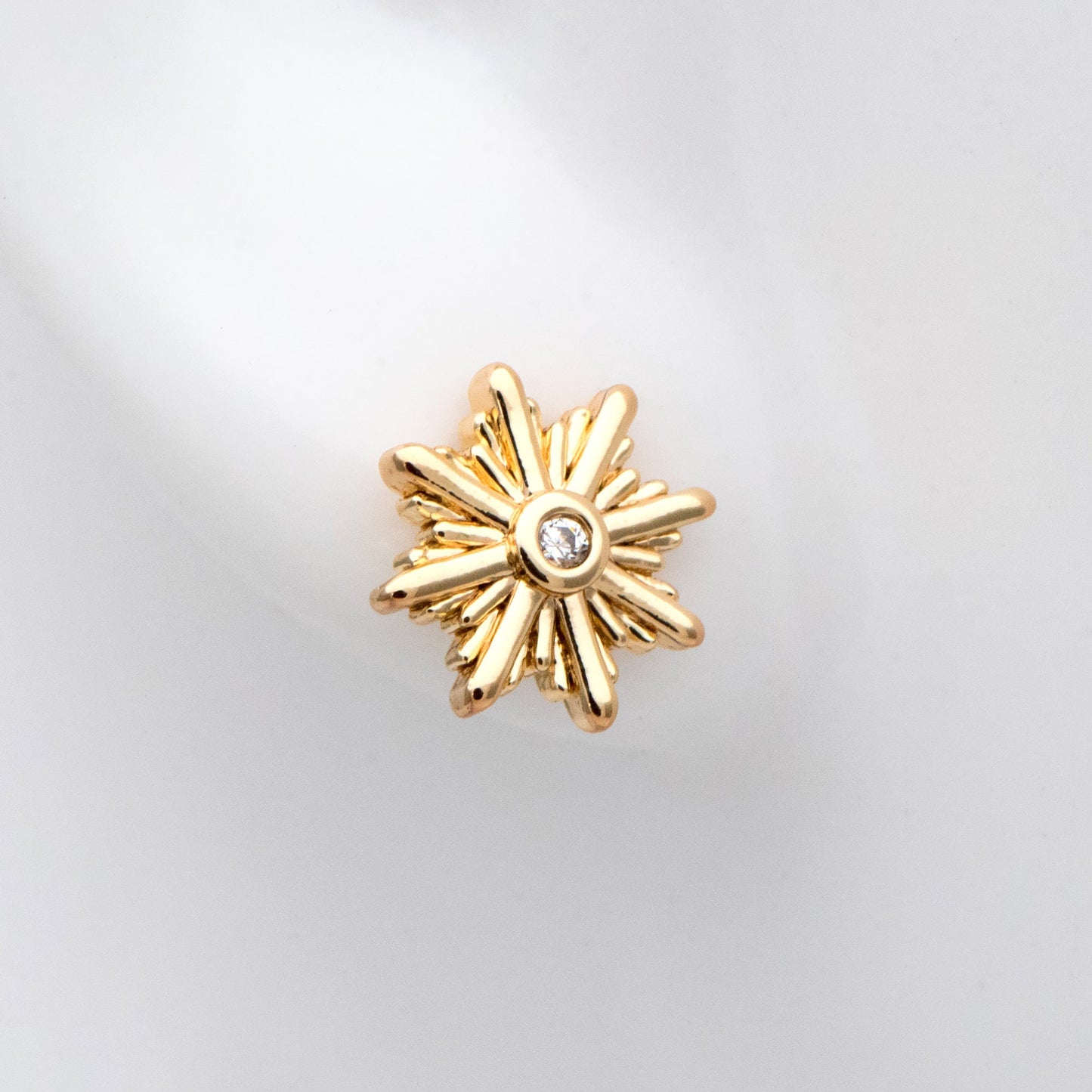 10pcs CZ Pave Gold Sun Ear Post, Real Gold Plated Brass Snowflake Stud Earrings (#GB-3041-M)