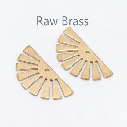 10pcs Raw Brass Half Sun Charm Pendants 12x24mm, Solid Brass Semicircle Pendants (RB-229)