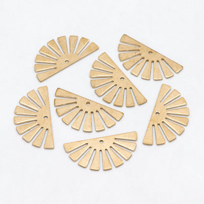 10pcs Raw Brass Half Sun Charm Pendants 12x24mm, Solid Brass Semicircle Pendants (RB-229)