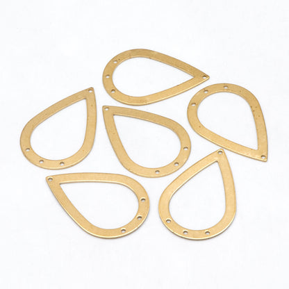 10pcs Raw Brass Teardrop Connectors With 4 Holes 40x27mm, Solid Brass Geometric Pendants Wholesale (RB-240)