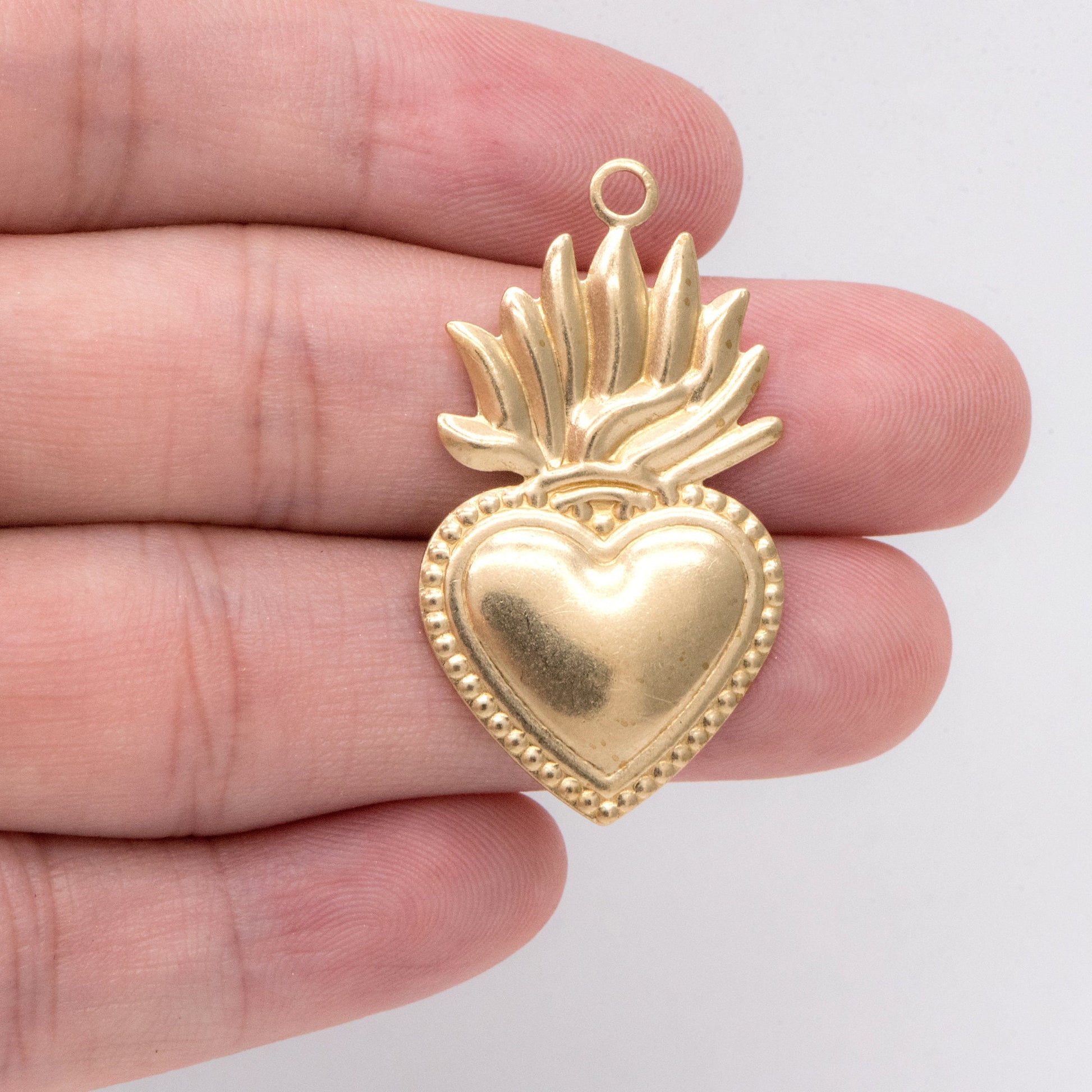 10pcs Raw Brass Heart Charm Pendants 37.5x21mm, Brass Findings Wholesale (RB-245)