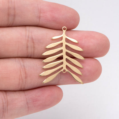 10pcs Raw Brass Leaf Charm Connectors 30x24mm, Brass Findings Wholesale (RB-247)