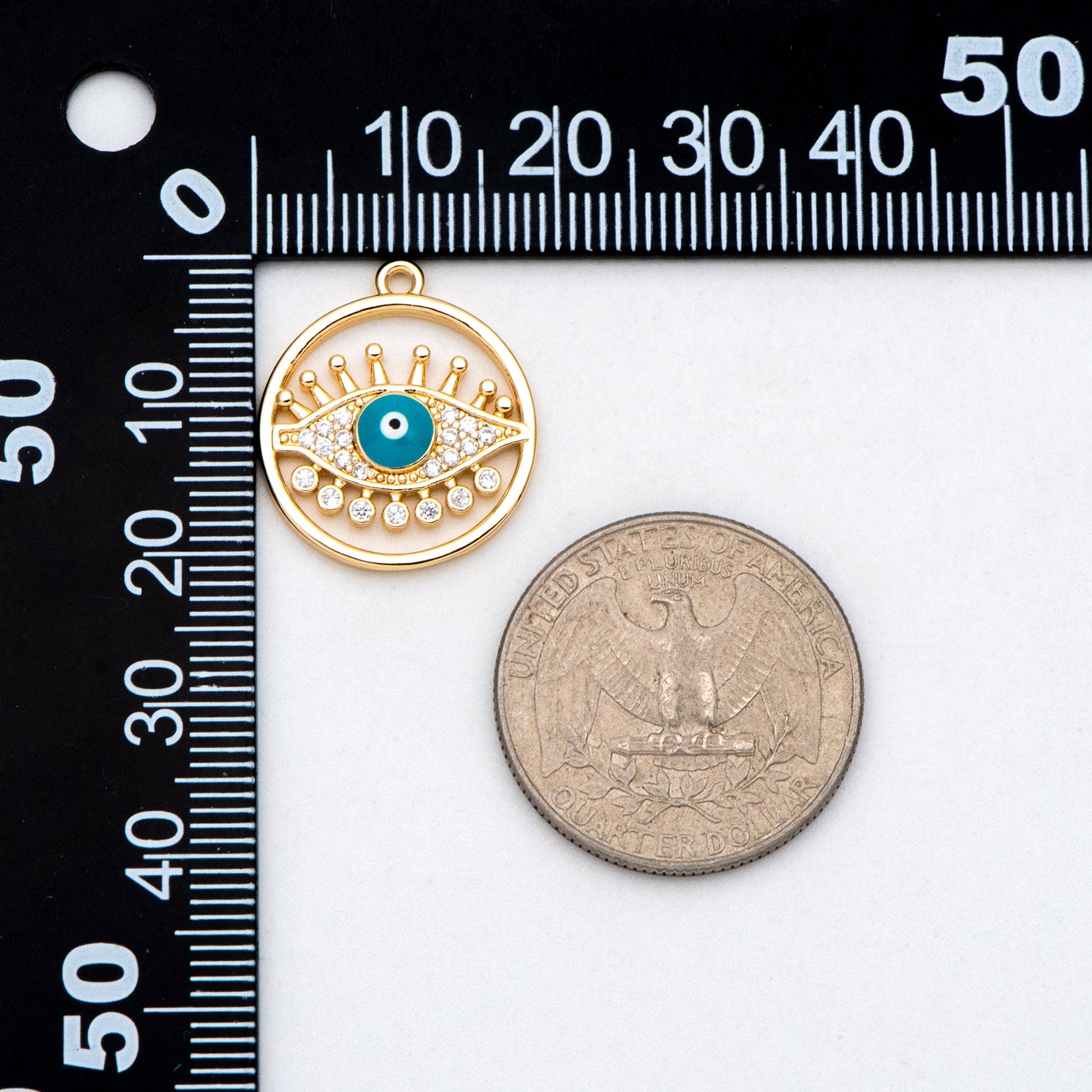 4pcs CZ Pave Evil Eye Round Charms, 18K Gold plated Brass, Enamel Eye Pendants (GB-4085-L)