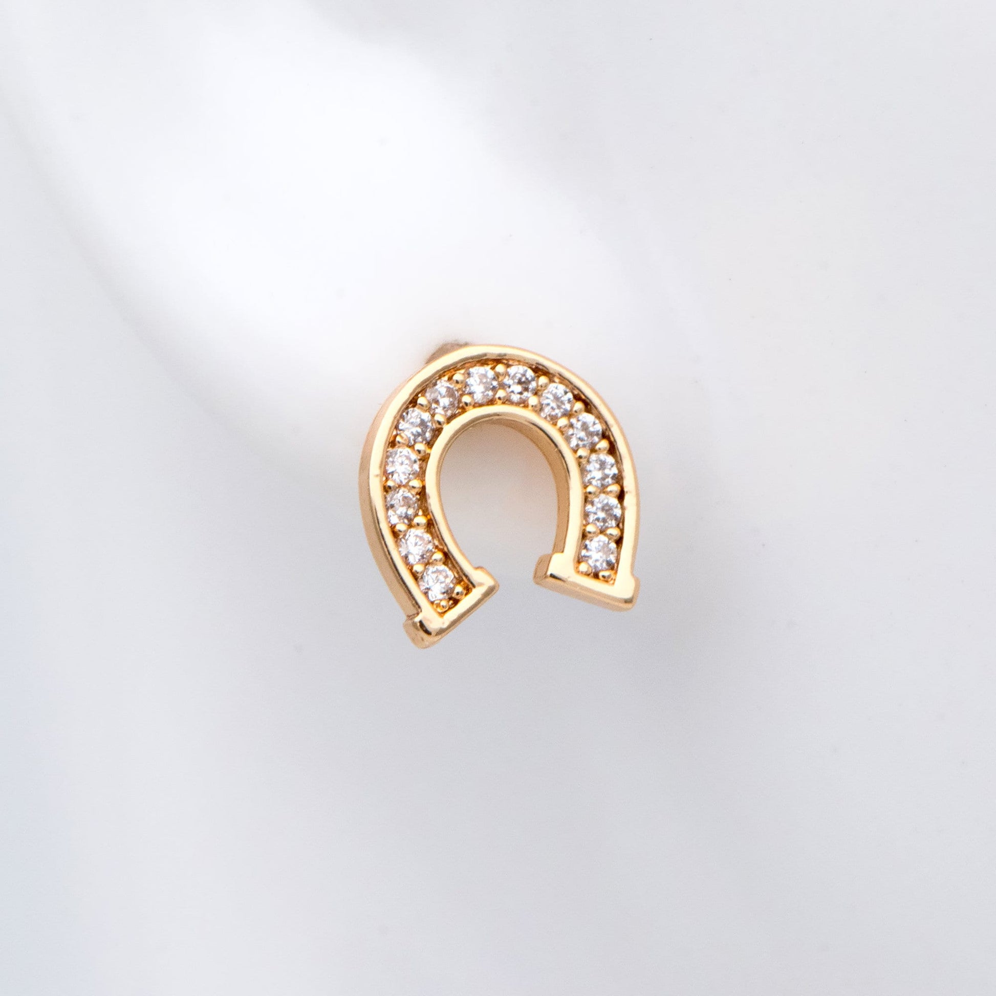 4pcs CZ Pave Horseshoe Ear Posts 8x8mm, Gold Plated Brass U Shaped Stud Earrings (#GB-3018)