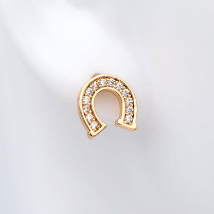 4pcs CZ Pave Horseshoe Ear Posts 8x8mm, Gold Plated Brass U Shaped Stud Earrings (#GB-3018)
