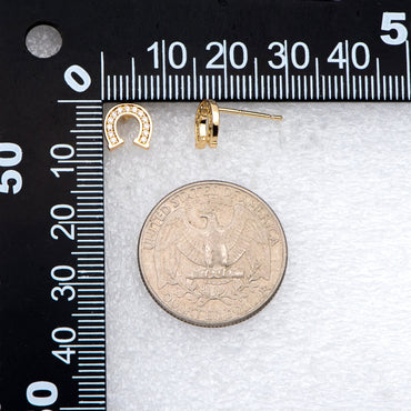 4pcs CZ Pave Horseshoe Ear Posts 8x8mm, Gold Plated Brass U Shaped Stud Earrings (#GB-3018)