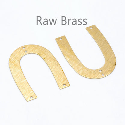 10pcs Raw Brass Brushed U Shaped Connectors With 4 Holes, Brass Findings Wholesale (RB-207)