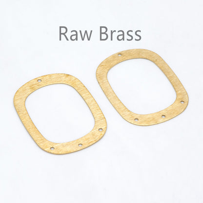 10pcs Raw Brass Rectangle Charms 36x27mm, Geometric Multi Hole Connectors (RB-208)