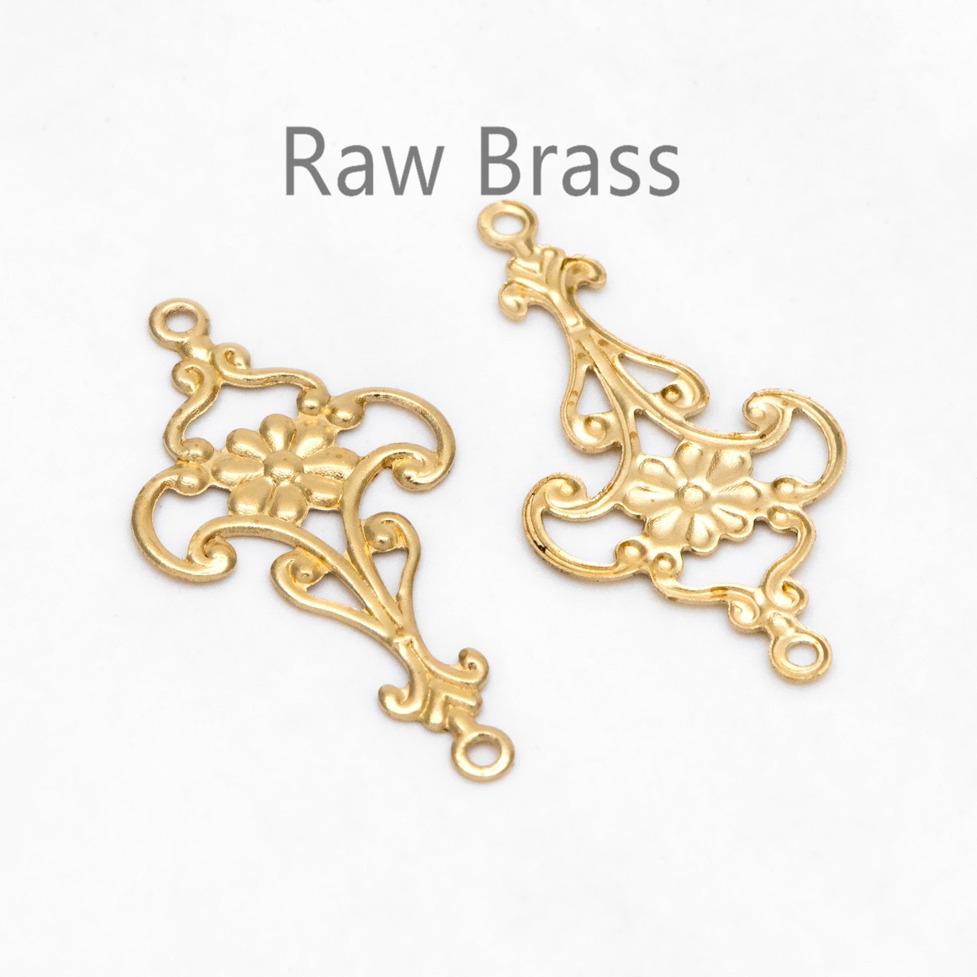 10pcs Raw Brass Filigree Charm Pendants 28.5x15mm, Brass Findings Wholesale (RB-215)