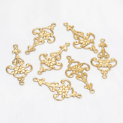 10pcs Raw Brass Filigree Charm Pendants 28.5x15mm, Brass Findings Wholesale (RB-215)