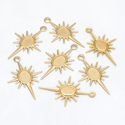 10pcs Raw Brass Sun Charm Pendants 30x19.5mm, Brass Findings Wholesale (RB-224)