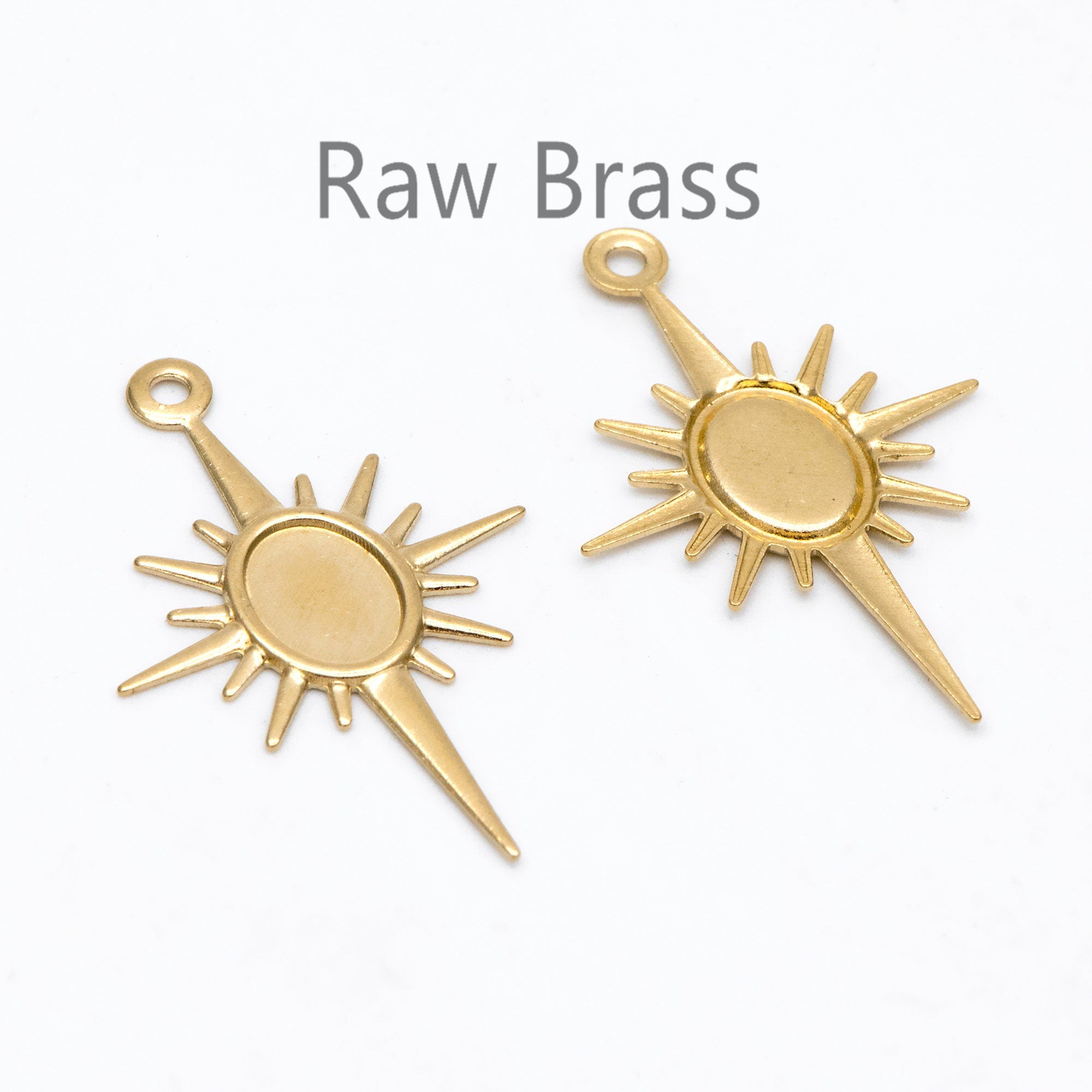 10pcs Raw Brass Sun Charm Pendants 30x19.5mm, Brass Findings Wholesale (RB-224)