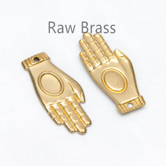 10pcs Raw Brass Hand Charm Pendants 24.5x10.5mm, Brass Findings Wholesale (RB-227)