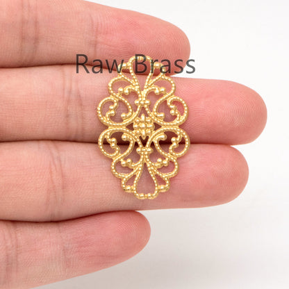10pcs Raw Brass Filigree Charm Pendants 31.5x20mm, Brass Findings Wholesale (RB-197)