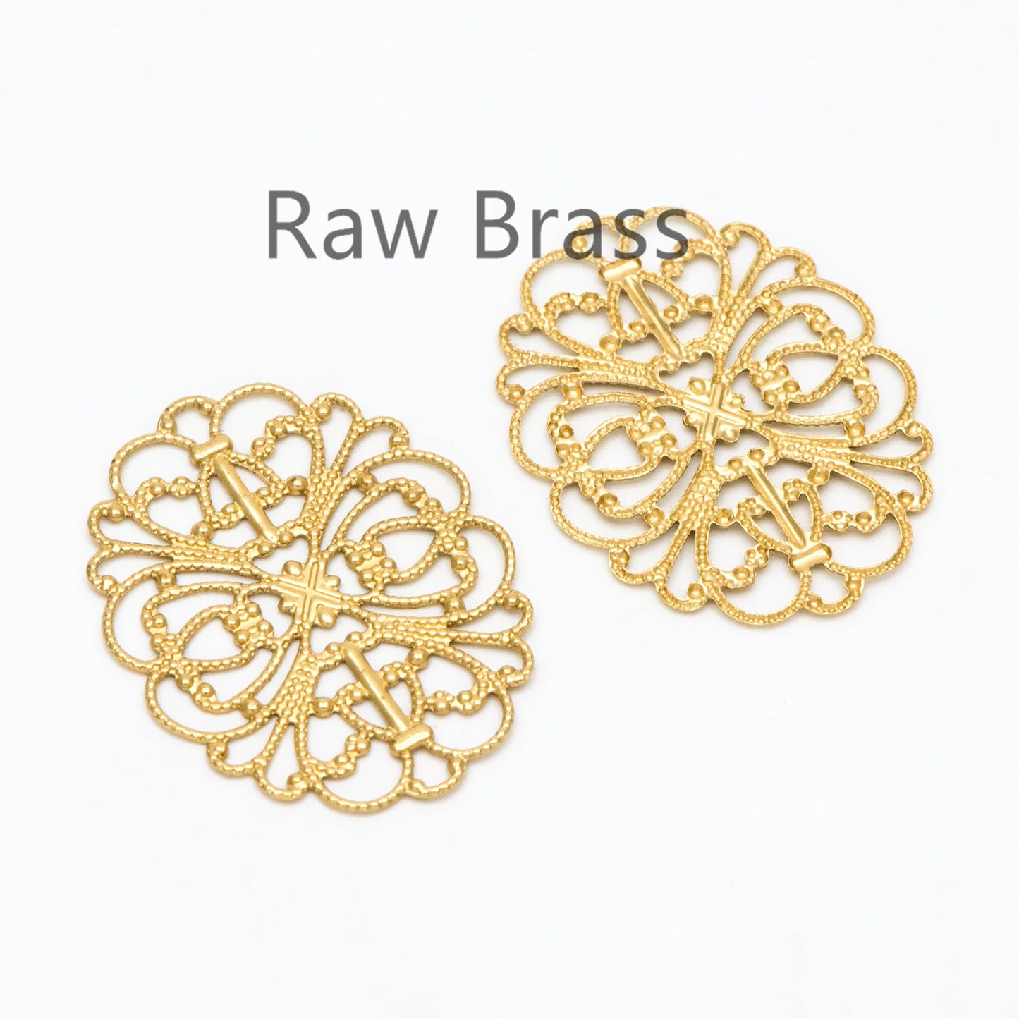 10pcs Raw Brass Filigree Charm Pendants 34x26mm, Brass Findings Wholesale (RB-198)