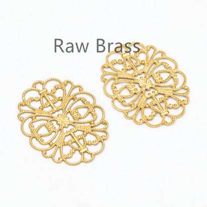 10pcs Raw Brass Filigree Charm Pendants 34x26mm, Brass Findings Wholesale (RB-198)
