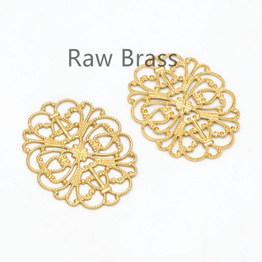10pcs Raw Brass Filigree Charm Pendants 34x26mm, Brass Findings Wholesale (RB-198)