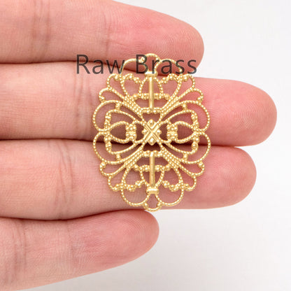 10pcs Raw Brass Filigree Charm Pendants 34x26mm, Brass Findings Wholesale (RB-198)