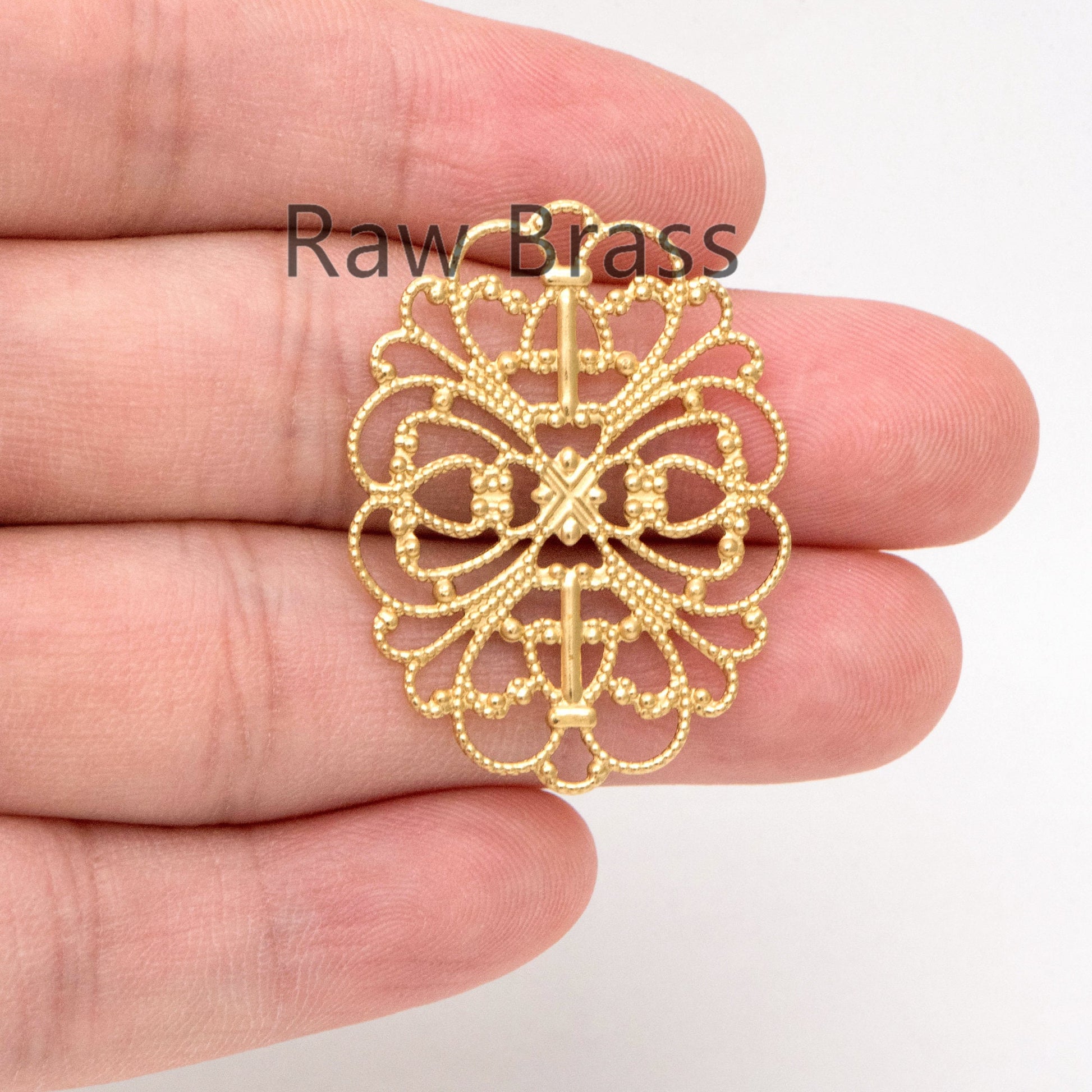 10pcs Raw Brass Filigree Charm Pendants 34x26mm, Brass Findings Wholesale (RB-198)