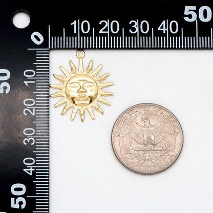 10pcs Raw Brass Sun Face Charm Pendants 25x22mm, Brass Findings Wholesale (RB-202)