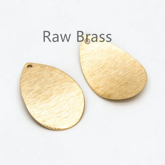 10pcs Raw Brass Brushed Teardrop Pendants 26x17mm, Geometric Curved Teardrop Charms (RB-204)