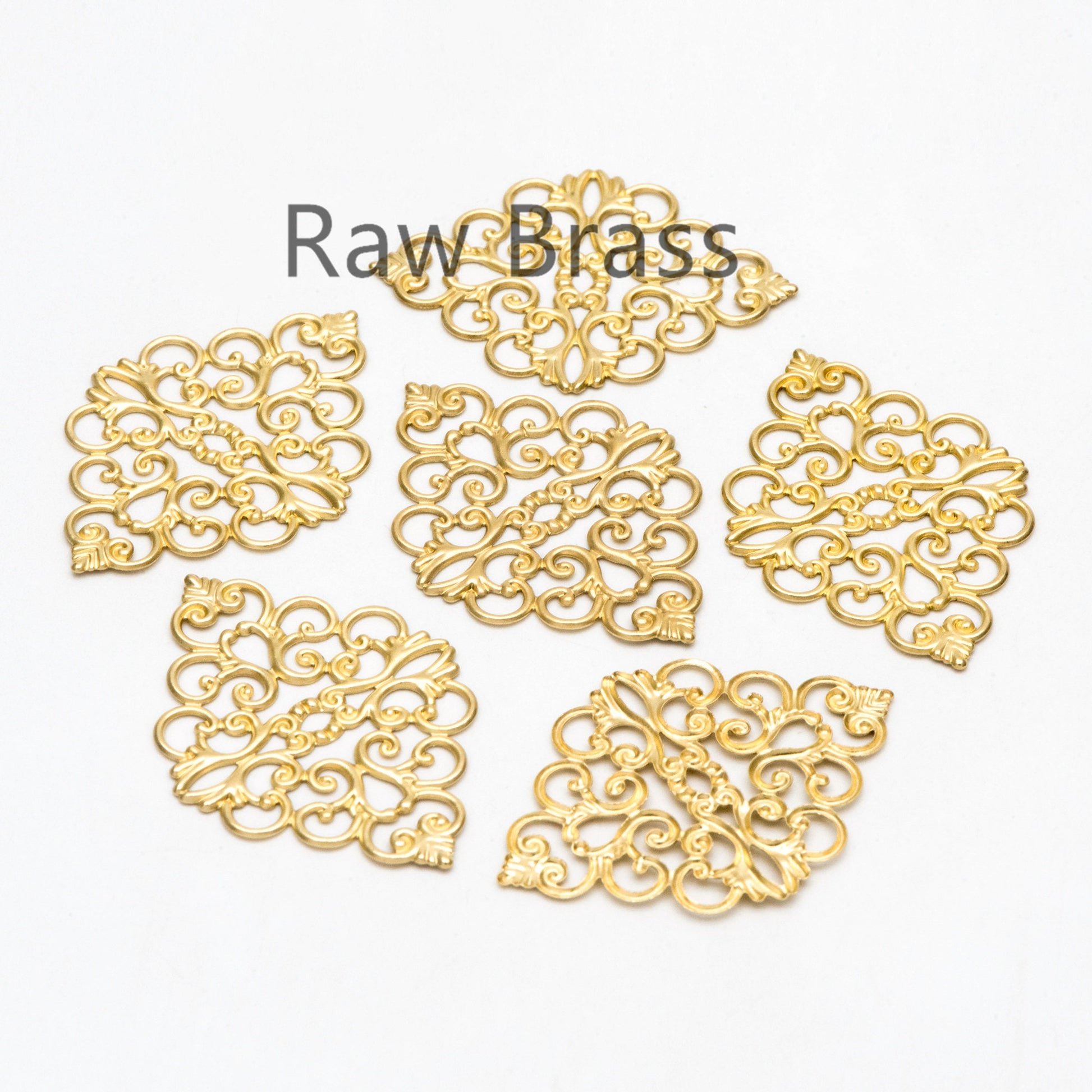 10pcs Raw Brass Stamping Filigree Flower Findings, Raw Brass Crafts, 42x31mm, Brass Findings Wholesale (RB-199)