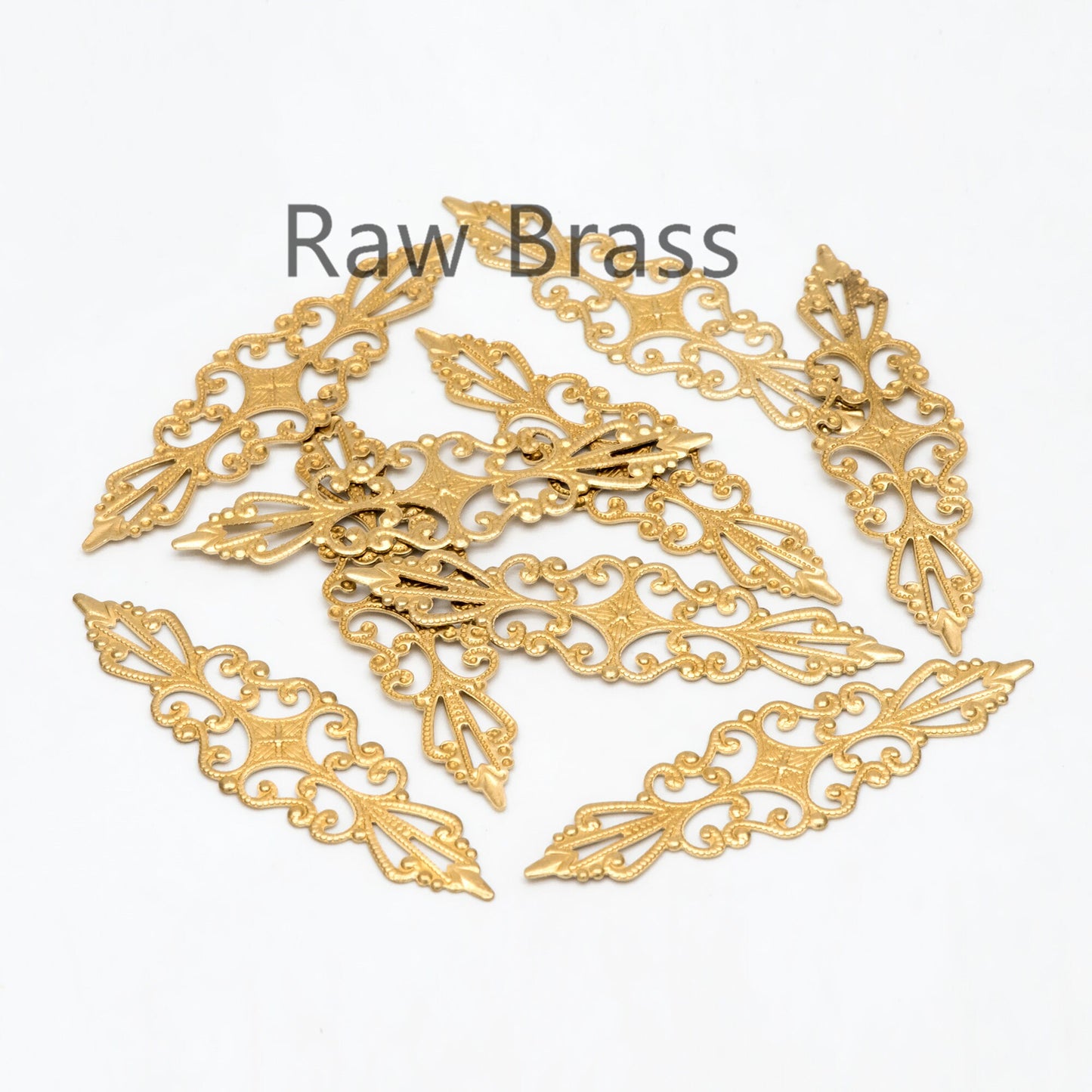 10pcs Raw Brass Stamping Filigree Flower Findings, Raw Brass Crafts, 57x16mm, Brass Findings Wholesale (RB-206)