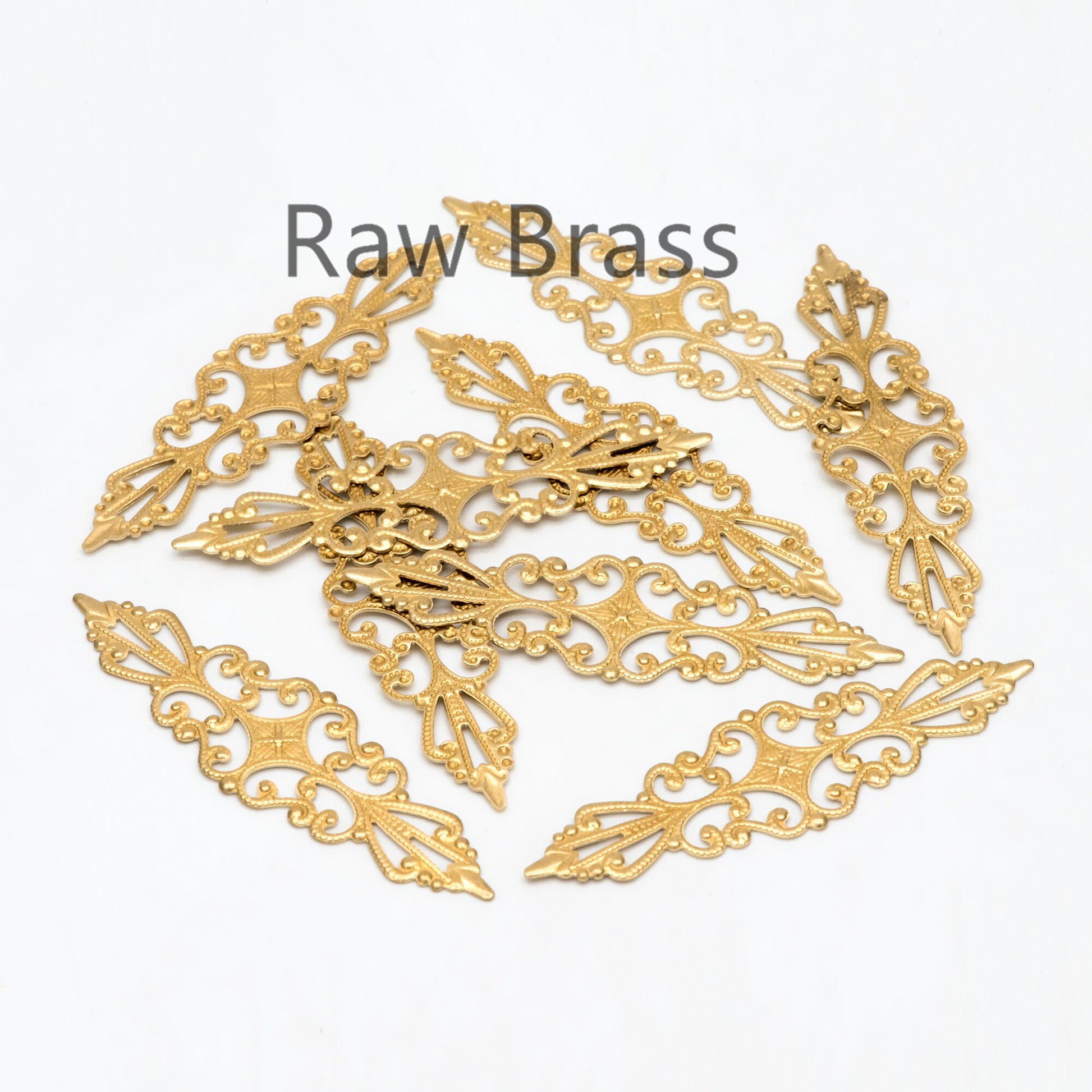 10pcs Raw Brass Stamping Filigree Flower Findings, Raw Brass Crafts, 57x16mm, Brass Findings Wholesale (RB-206)