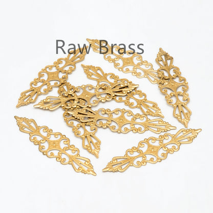 10pcs Raw Brass Stamping Filigree Flower Findings, Raw Brass Crafts, 57x16mm, Brass Findings Wholesale (RB-206)