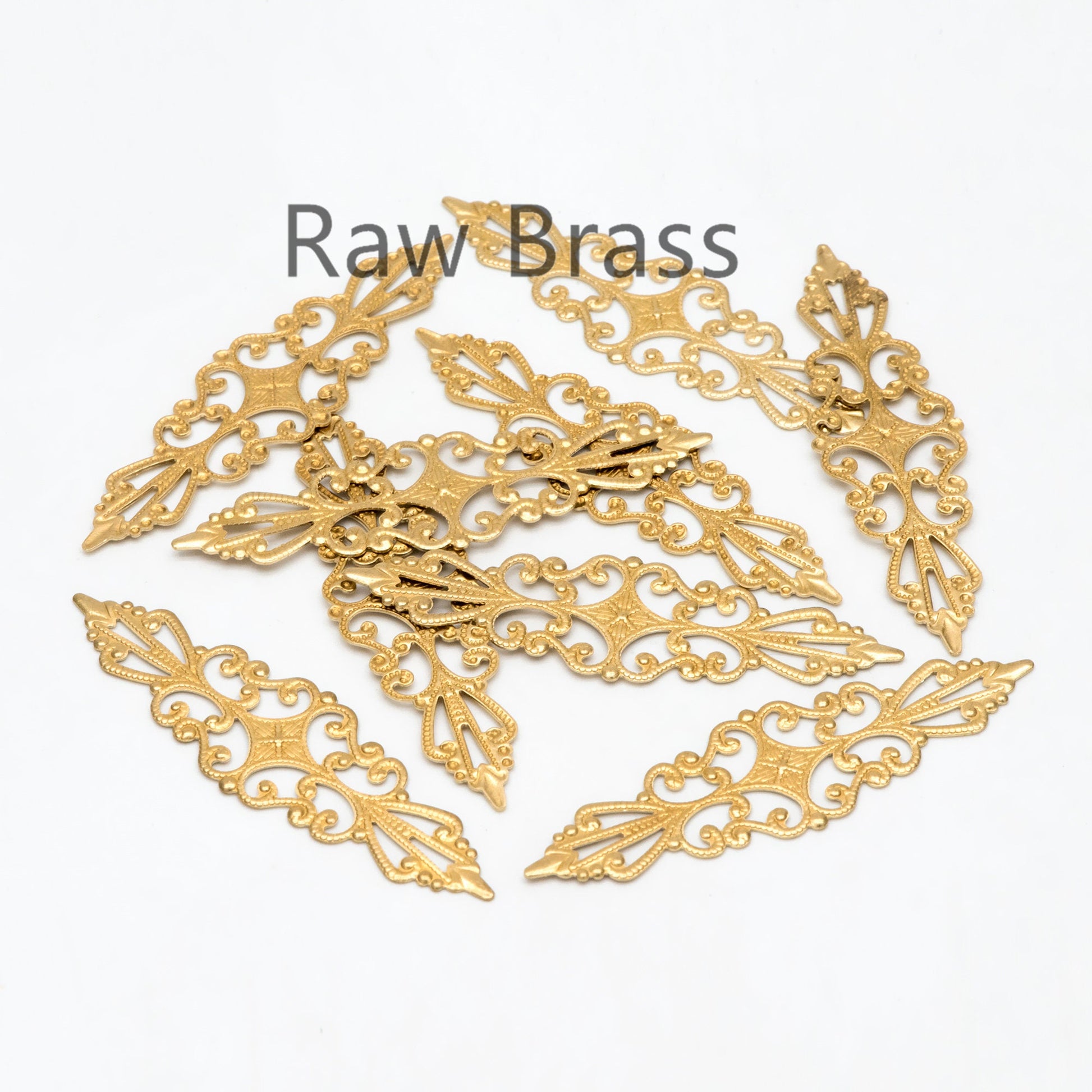 10pcs Raw Brass Stamping Filigree Flower Findings, Raw Brass Crafts, 57x16mm, Brass Findings Wholesale (RB-206)