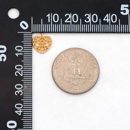 10pcs Gold plated Brass Heart Pendants 11x10mm, Filigree Hollow Pendants, Lead Nickel Free (GB-354)