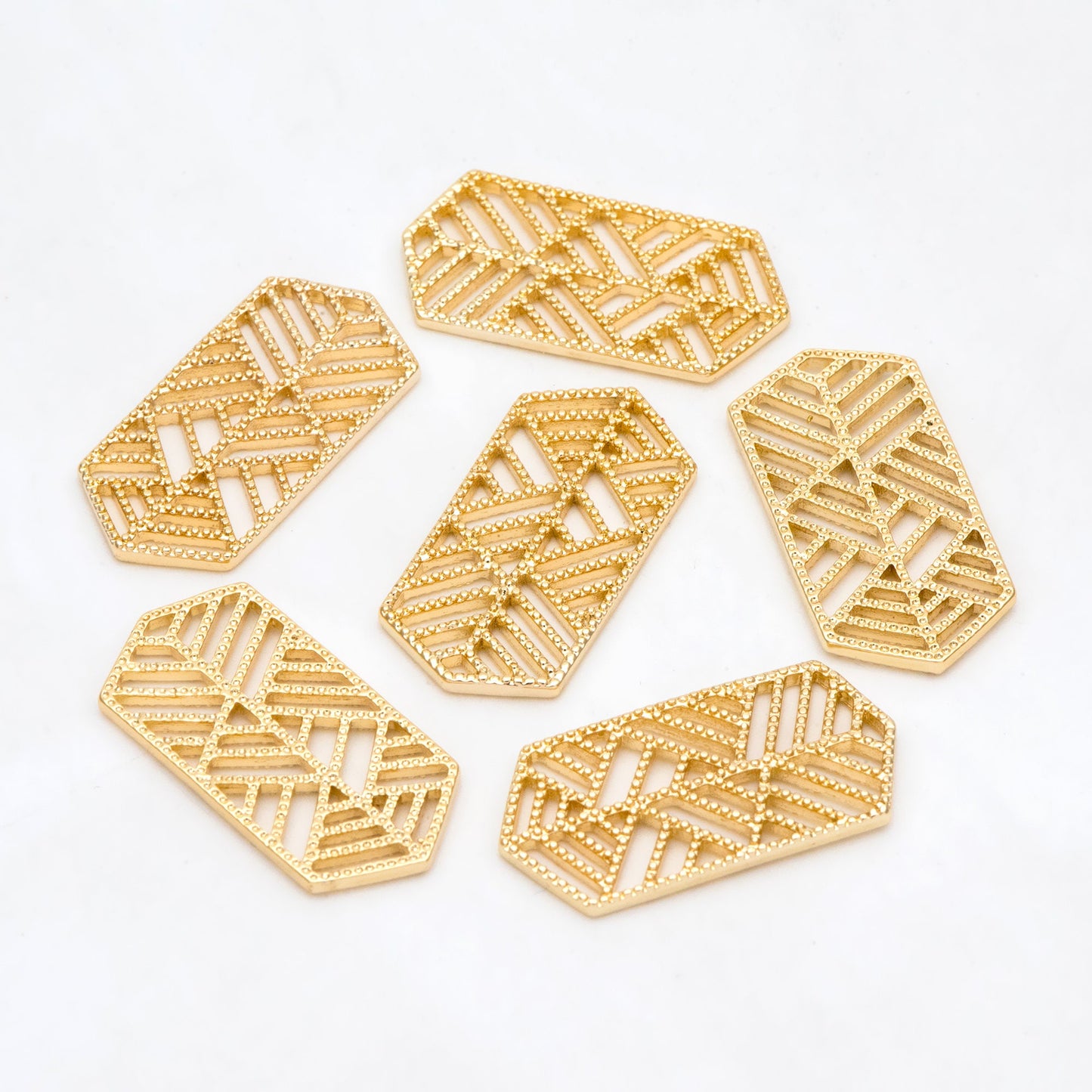 10pcs Gold Filigree Charm Pendants 28mm, 18K Gold plated Brass Geometric Connectors (GB-372)