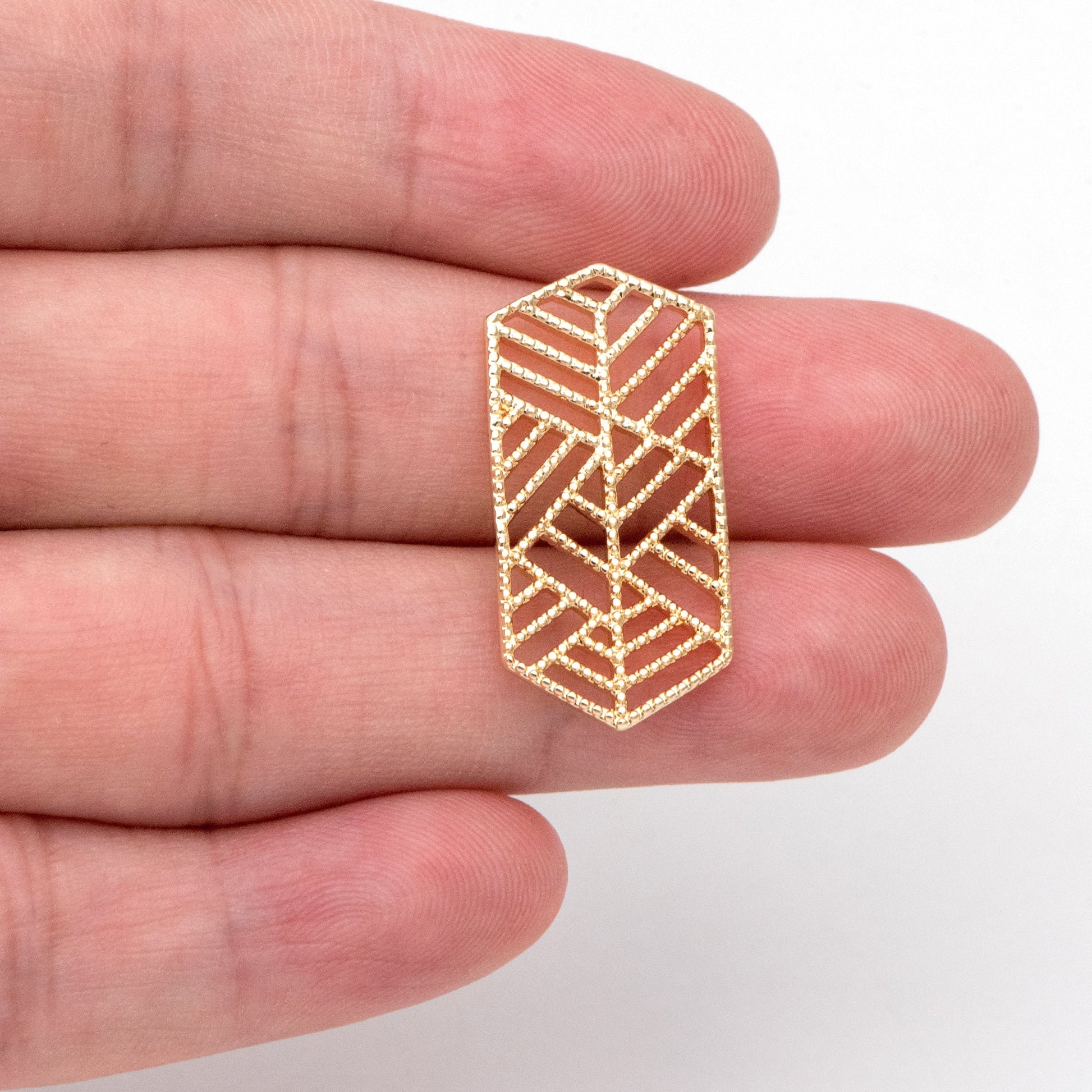 10pcs Gold Filigree Charm Pendants 28mm, 18K Gold plated Brass Geometric Connectors (GB-372)