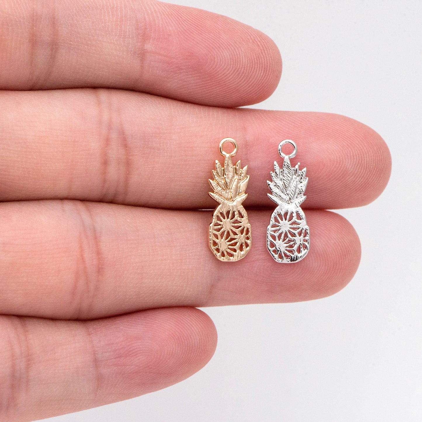 4pcs Gold /Silver Pineapple Charms 18x7mm, Real Gold/ Rhodium plated Brass, Lead Nickel Free (GB-4095-B)