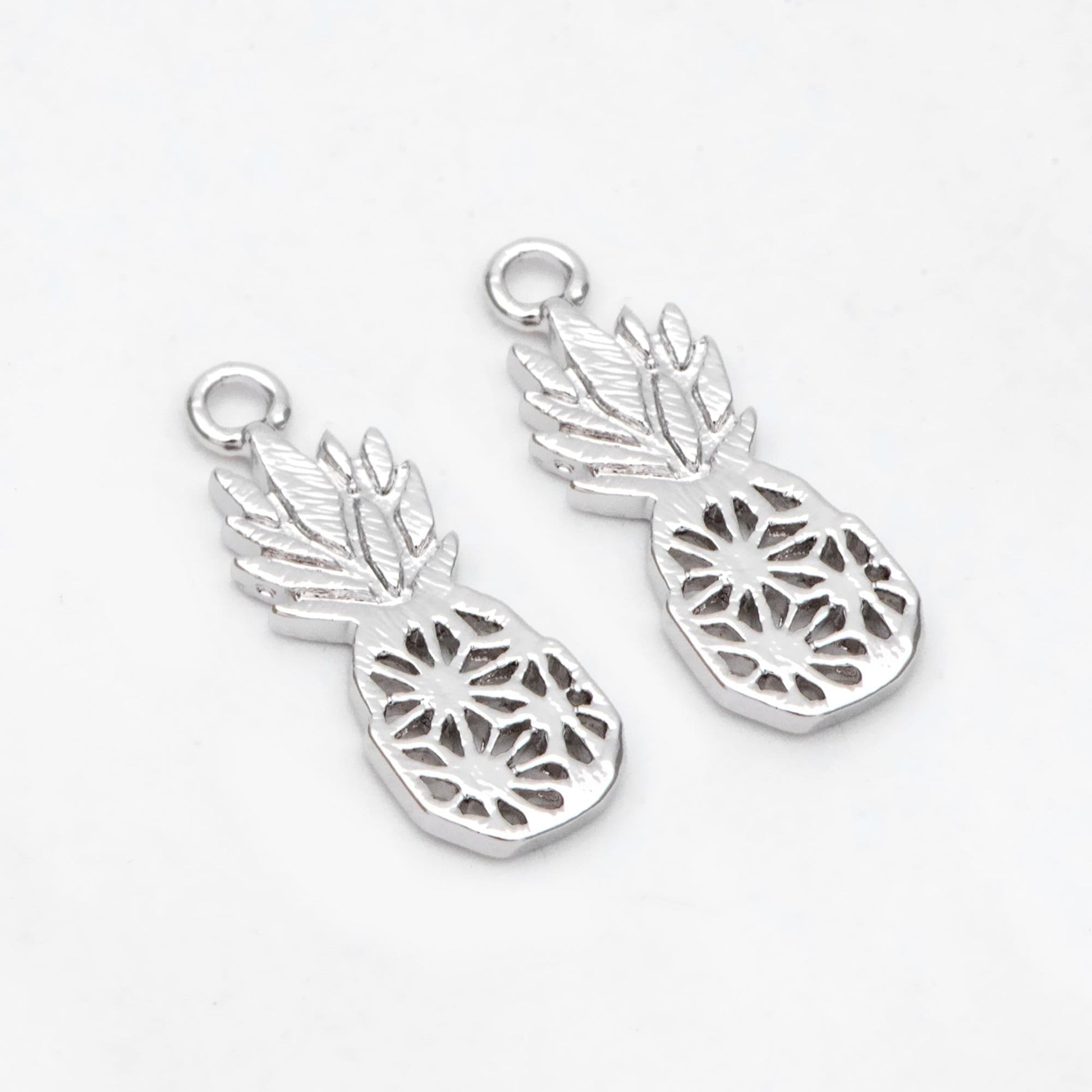 4pcs Gold /Silver Pineapple Charms 18x7mm, Real Gold/ Rhodium plated Brass, Lead Nickel Free (GB-4095-B)