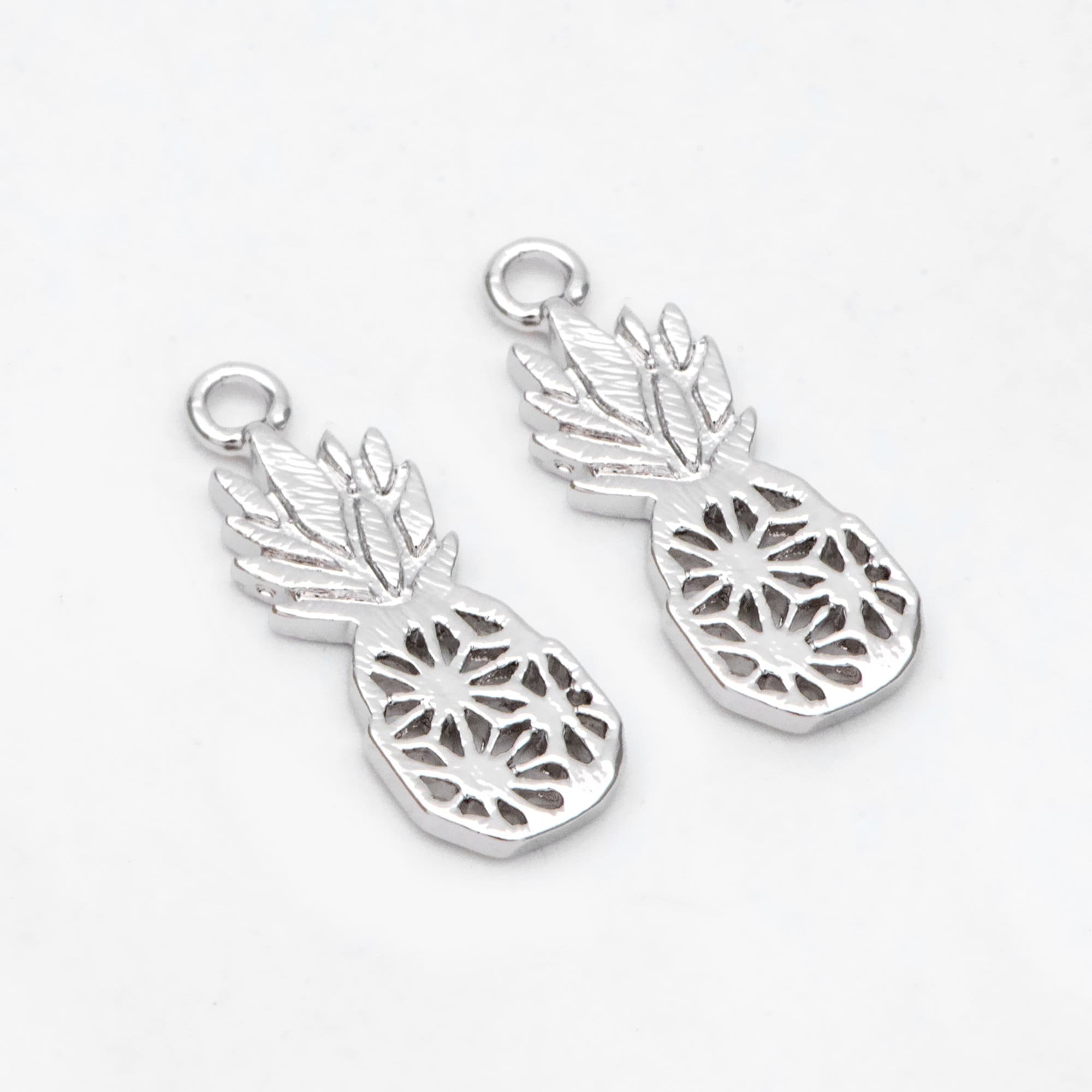 4pcs Gold /Silver Pineapple Charms 18x7mm, Real Gold/ Rhodium plated Brass, Lead Nickel Free (GB-4095-B)