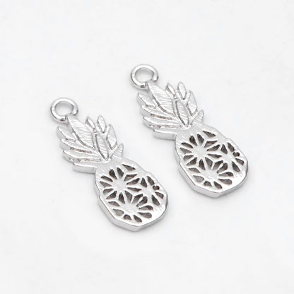 4pcs Gold /Silver Pineapple Charms 18x7mm, Real Gold/ Rhodium plated Brass, Lead Nickel Free (GB-4095-B)