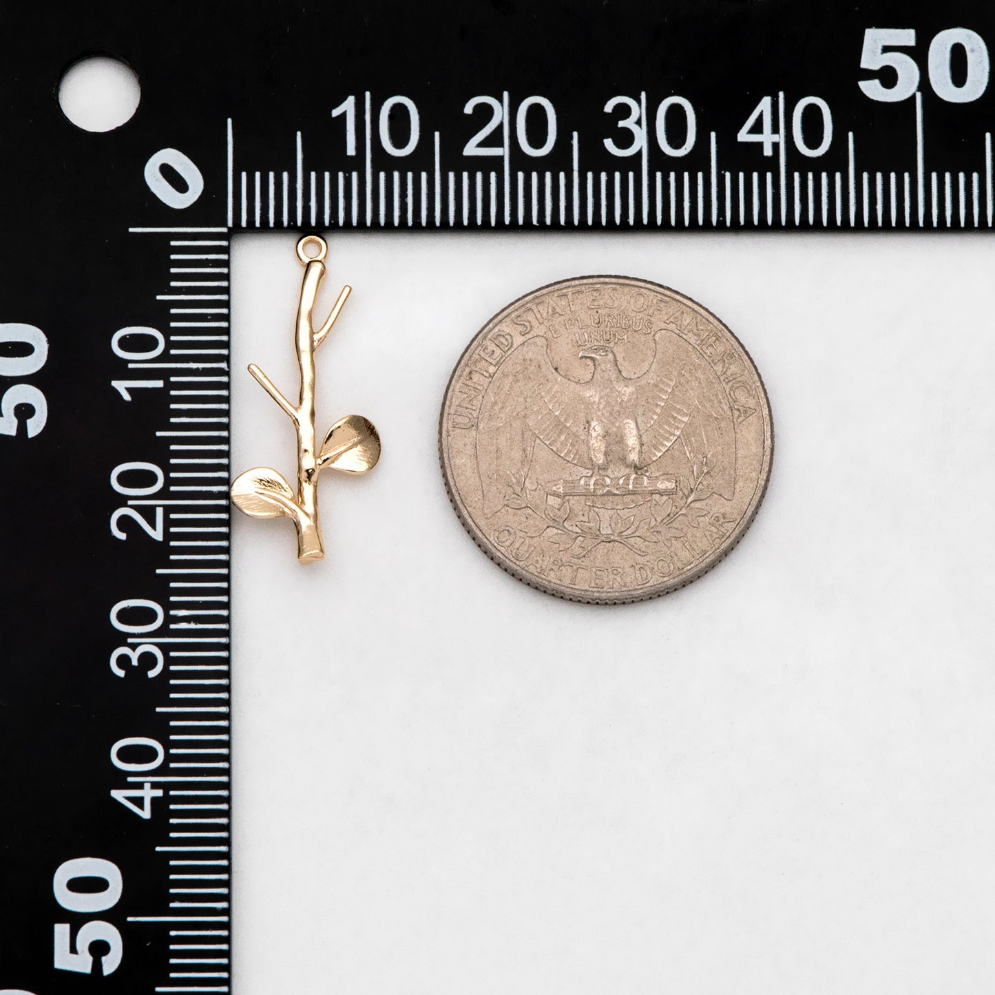 10pcs Gold Leaf Charm Connectors 25x10mm, Real Gold plated Brass, Branch Pendants with Two Loops (GB-3622-A)