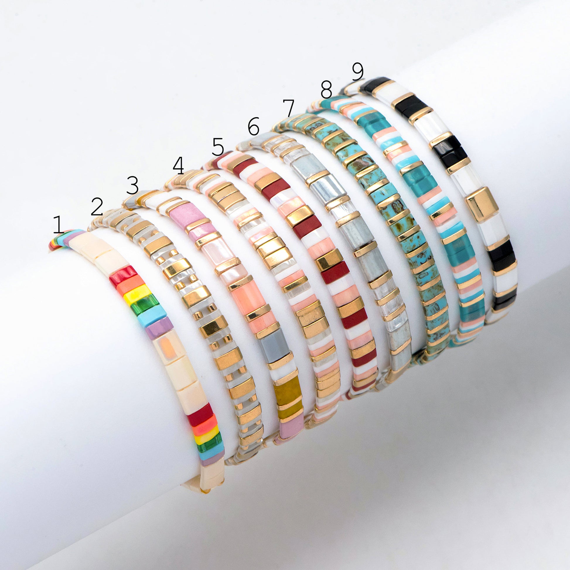Tile Tila Bracelet, Crystal Beaded Bracelets, Rainbow Glass Bead Bracelets, Summer Jewelry, Beach Bracelets (RM-73)