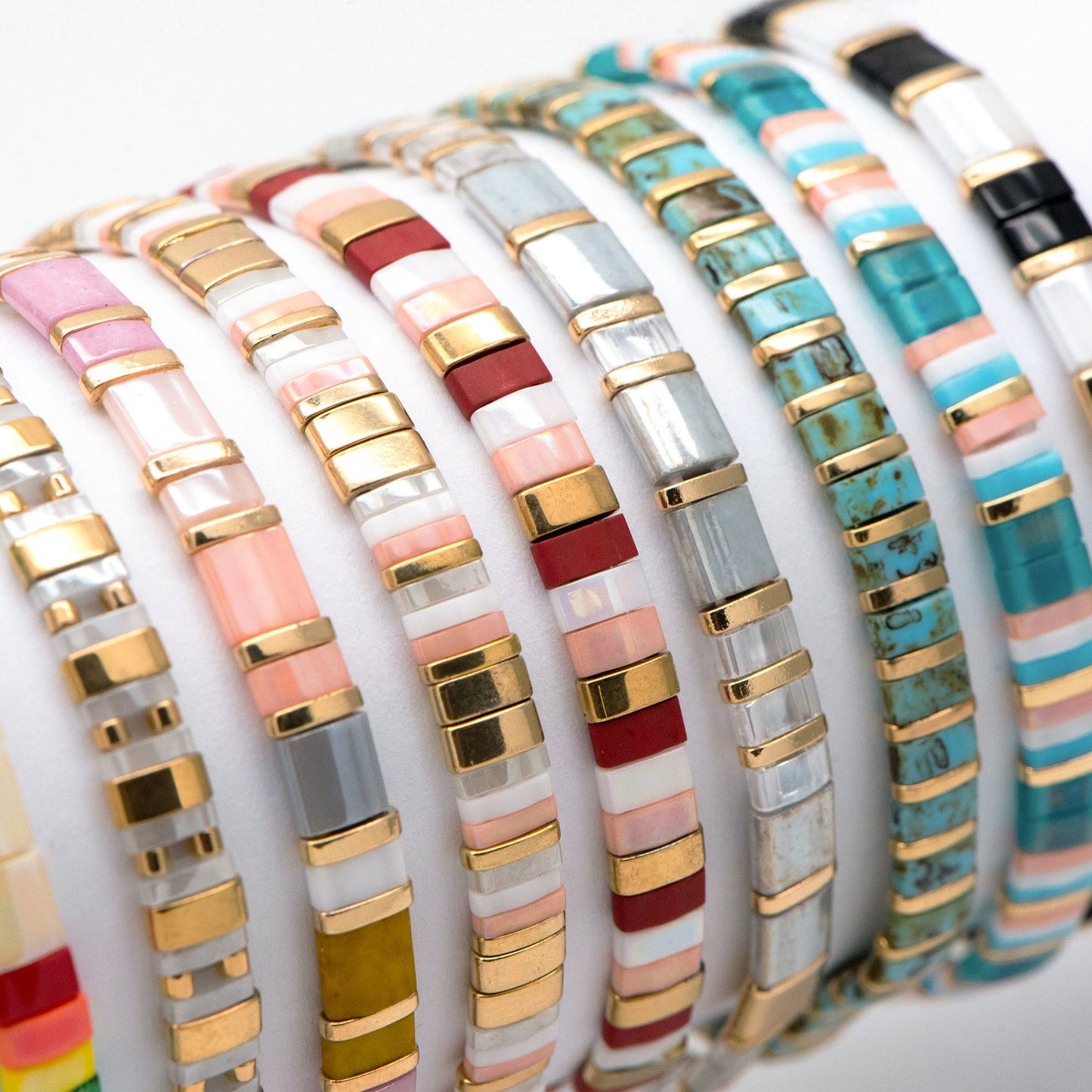 Tile Tila Bracelet, Crystal Beaded Bracelets, Rainbow Glass Bead Bracelets, Summer Jewelry, Beach Bracelets (RM-73)