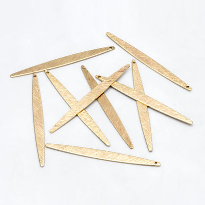 10pcs Raw Brass Long Leaf Charm Pendants 62x5.5mm, Brass Findings Wholesale (RB-242)