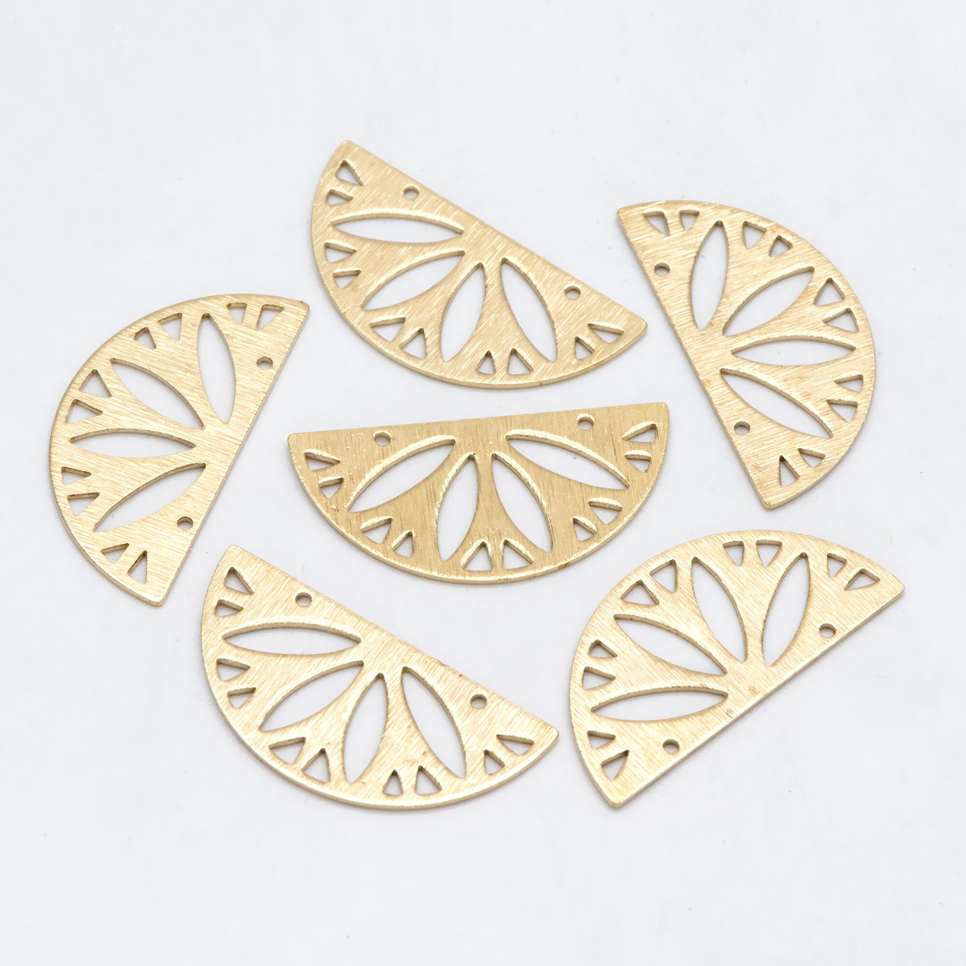 10pcs Raw Brass Semi Circle Charm Connectors 15x30mm, Solid Brass Geometric Pendants Wholesale (RB-244)