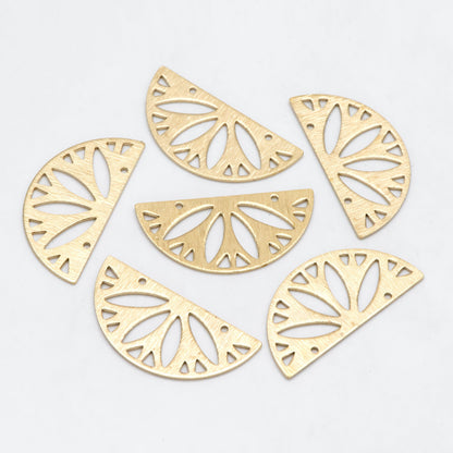10pcs Raw Brass Semi Circle Charm Connectors 15x30mm, Solid Brass Geometric Pendants Wholesale (RB-244)