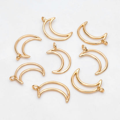 10pcs Gold plated Brass Moon Charms 16x10mm, Lead Nickel Free, Color Not Easily Tarnish (GB-618-I)