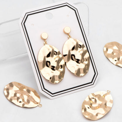 10pcs Hammered Oval Charms 37x23mm, Polished Gold plated Brass Disc Pendants (GB-402-G)